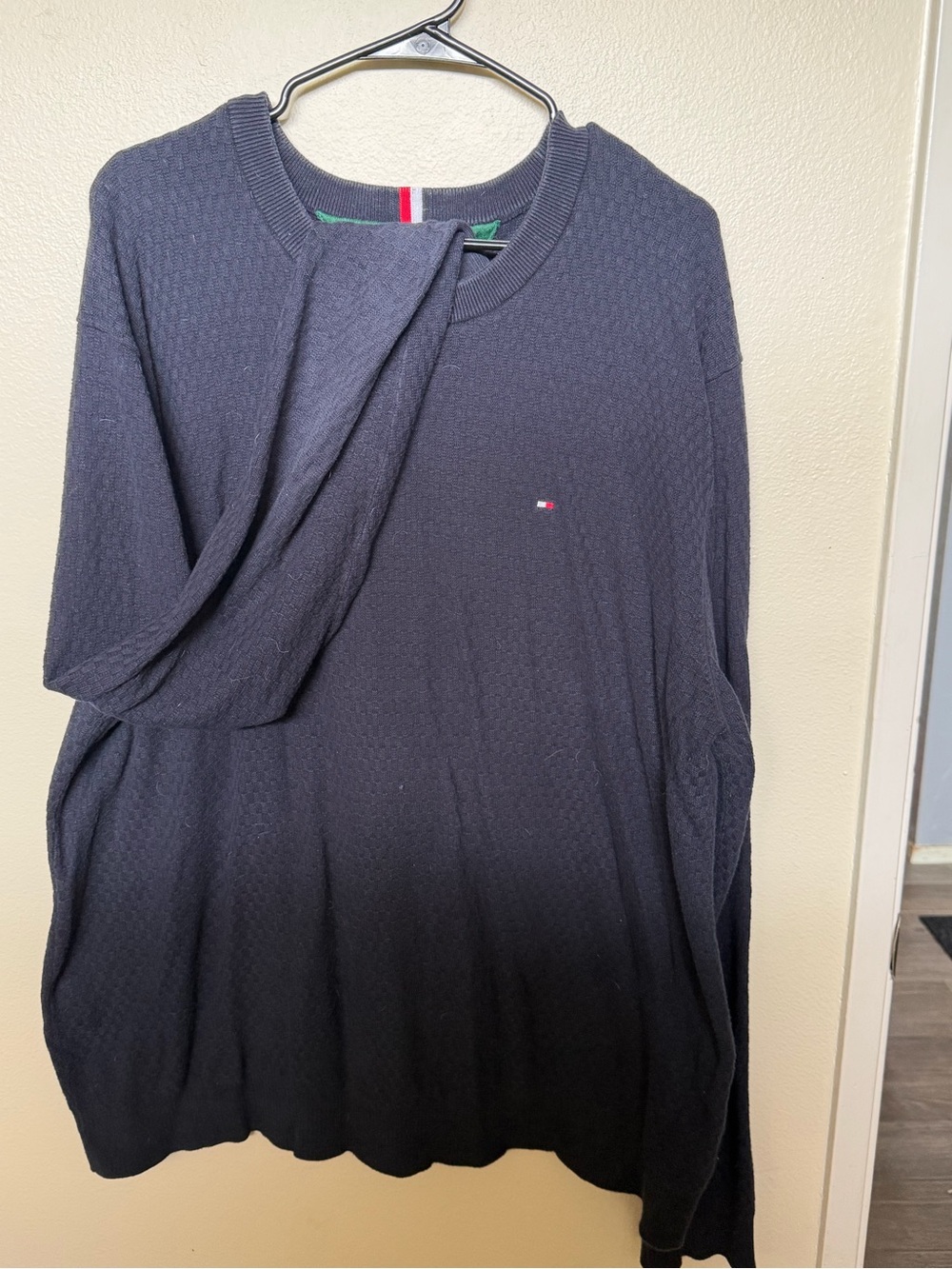 Tommy Hilfiger Green and Navy Knit Sweater with Signature Trim